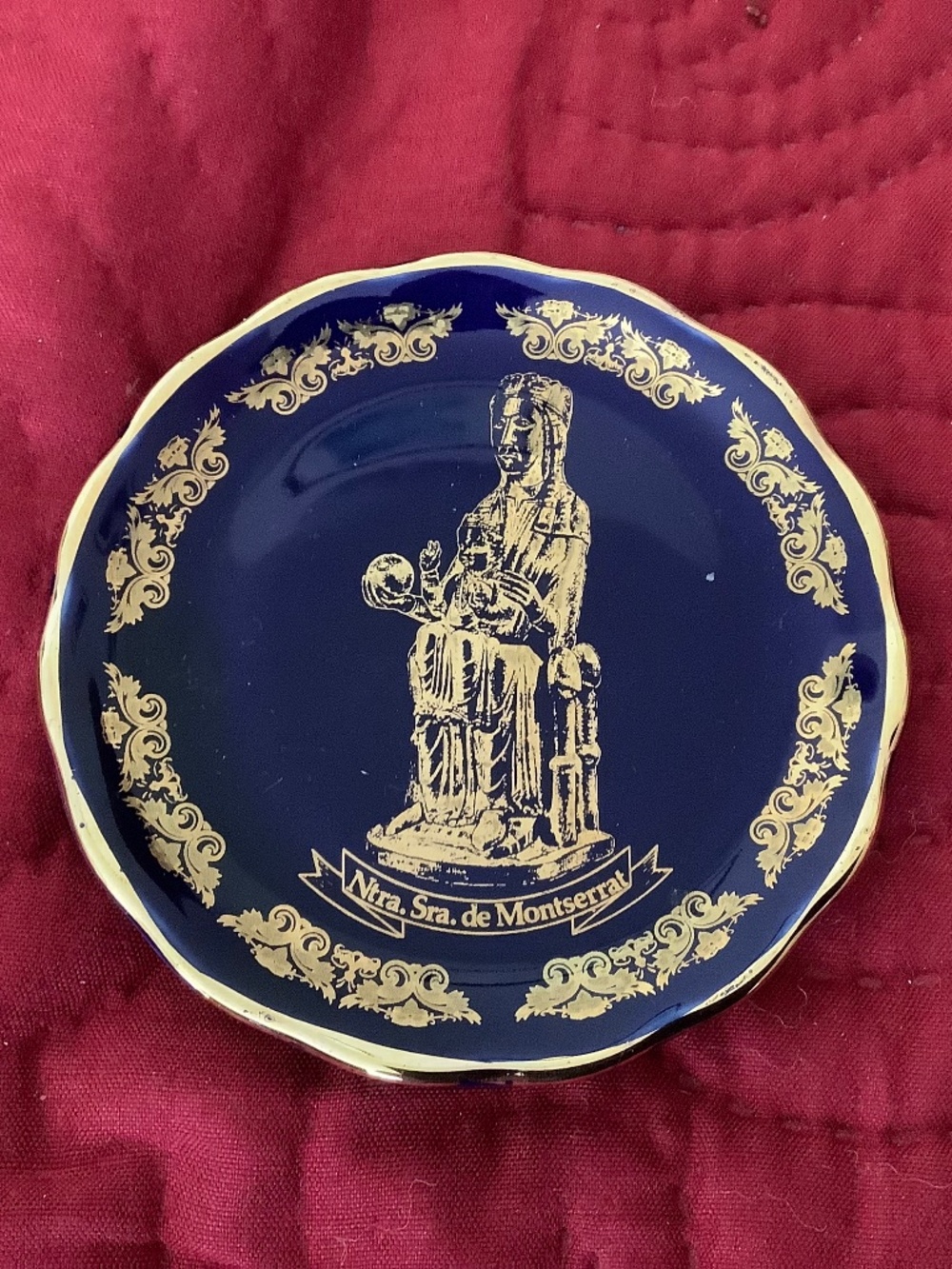 VINTAGE Ntra. Sra. De Montserrat Decorative Plate with Gold Trim